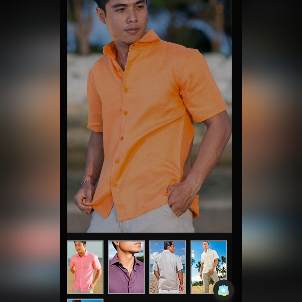 Summer Orange Linen Shirt, LG, Relaxed Fit Beachcore